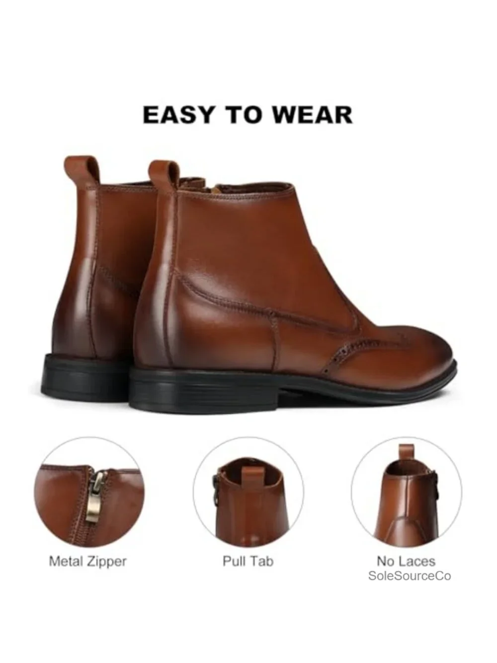 Men's Genuine Leather Cap Toe Ankle Dress Boots Cuban Heel Wingtip Oxford